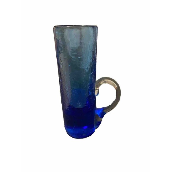#606 pilgrim Art Glass Benedictine Applied Handle Tall Crackle Blue Shot Glass - Picture 3 of 10